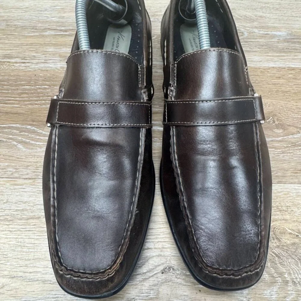 Kenneth Cole Luxury Resort Brown Leather Square Toe Loafers Men's Size 10